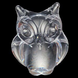 DAUM France Crystal Owl Bird 👀 VERY COOL Figurine / Paperweight